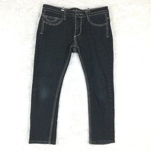 Papaya Womens Jeans Crop Blue Denim Dark Indigo‎ Wash Metallic Stitch Low Rise 5